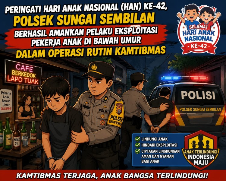 Peringati Hari Anak Nasional ke-42, Polsek Sungai Sembilan Ungkap Dugaan Eksploitasi Anak di Tempat Hiburan Berkedok Lapo Tuak