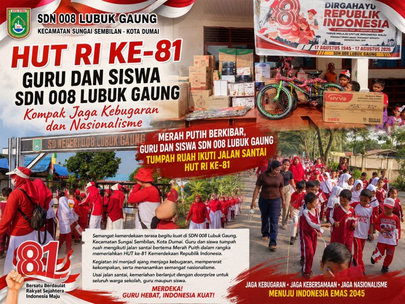 Merah Putih Berkibar, Guru dan Siswa SDN 008 Lubuk Gaung Tumpah Ruah Ikuti Jalan Santai HUT RI ke-81