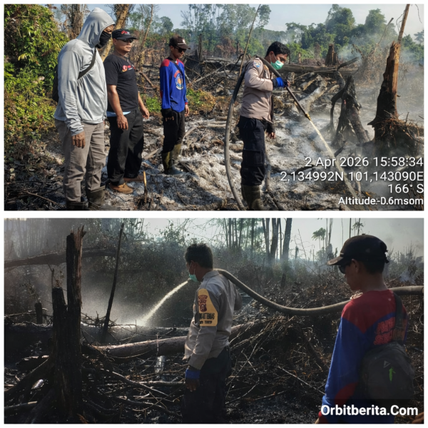 Kebakaran Lahan di Hutan Konsesi, Polsek Sungai Sembilan Bersama PT Diamond Raya Timber dan Warga Berhasil Padamkan Api