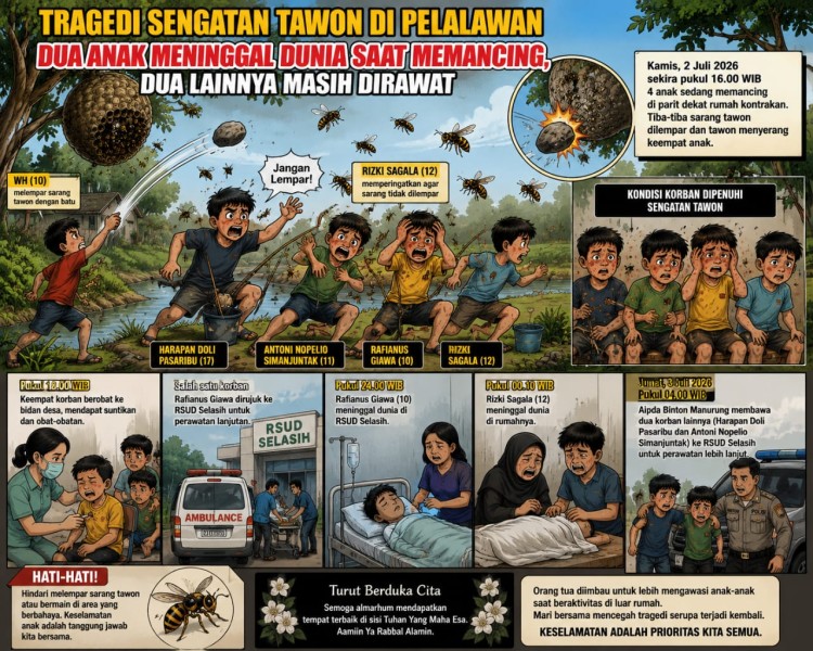 Tragedi Sengatan Tawon di Pelalawan, Dua Anak Meninggal Dunia Saat Memancing, Dua Lainnya Masih Dirawat