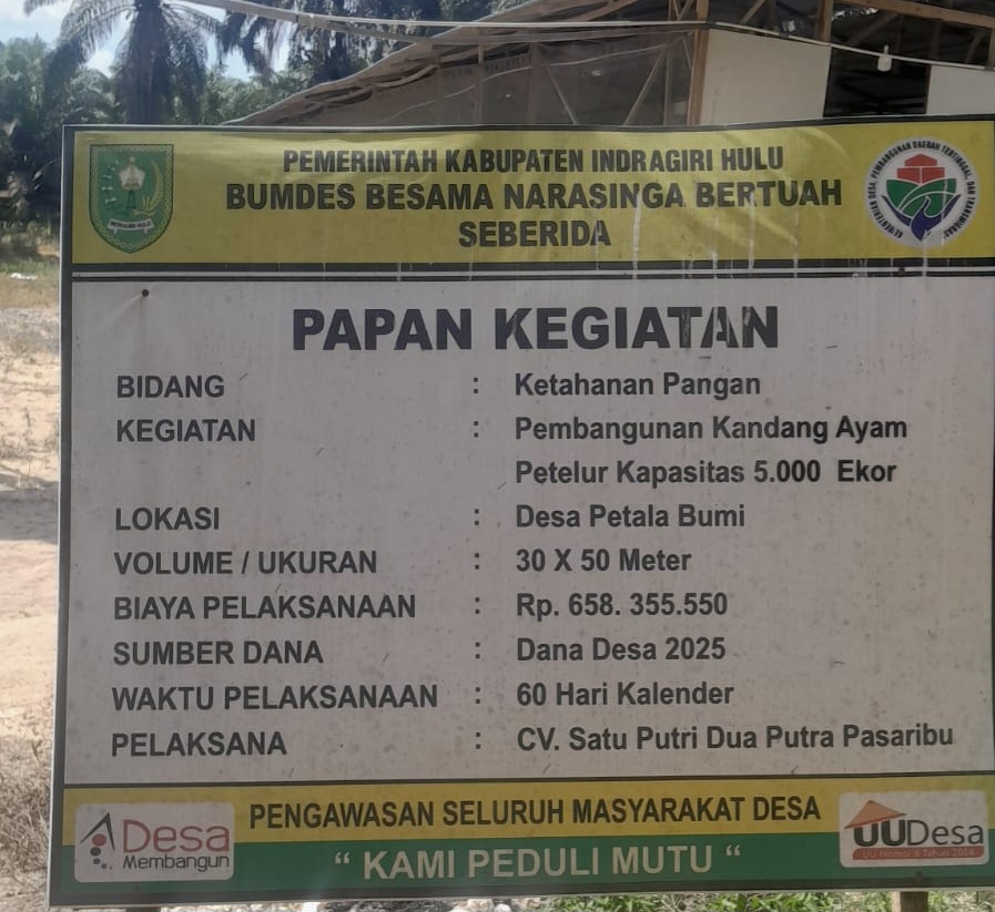 Diduga Tak Sesuai RAB, Proyek Kandang Ayam BUMDesma Milik 8 Desa di Inhu Jadi Sorotan