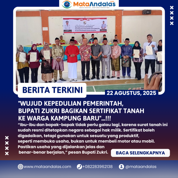 Wujud Kepedulian Pemerintah, Bupati Zukri Bagikan Sertifikat Tanah ke Warga Kampung Baru