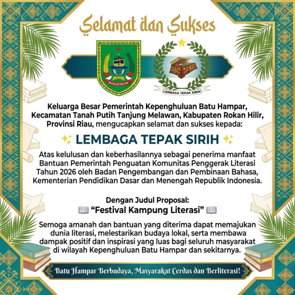 Lembaga Tepak Sirih Lolos Seleksi Bantuan Literasi Kementerian Pendidikan 2026