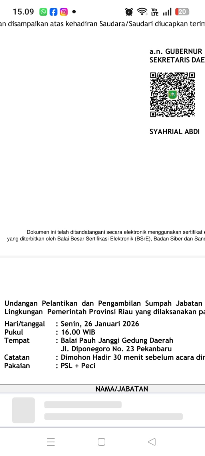 Jam 4 Sore ini, 15 Pejabat Eselon II Pemprov Riau Dilantik di Gedung Daerah, Ini Nama-namanya!