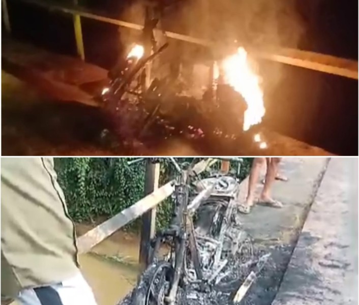 Marak Pencurian, Warga Bakar Motor Pelaku Pencurian Aki Mobil