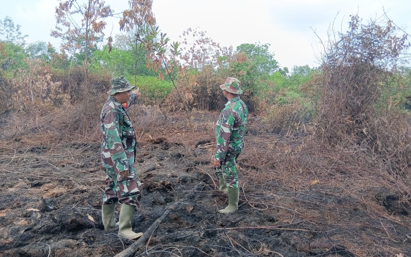 Babinsa Koramil 02 BK Patroli Pasca Karhutla di Mundam, Pastikan Titik Api Nihil