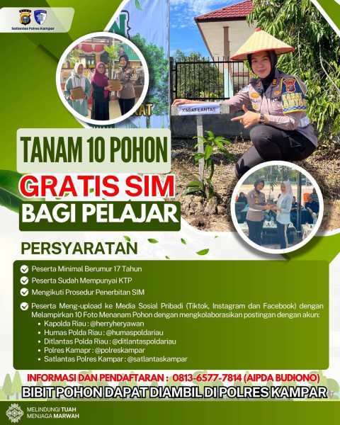 Trobosan Green Living, Satlantas Polres Kampar Berikan SIM Gratis bagi Pelajar, Cek Syarat dan Ketentuannya