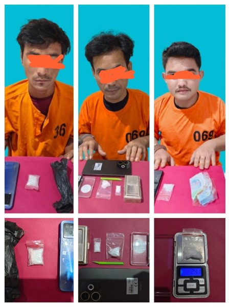 Penggerebekan di Pasar Pangkalan Lesung, Tiga Pelaku Narkoba Dibekuk dengan Barang Bukti Sabu