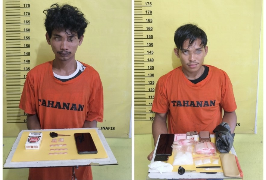 Polsek Kelayang Ungkap Kasus Narkotika Di Desa Talang Pring, Dua Tersangka Dibekuk BB Puluhan Gram Sabu