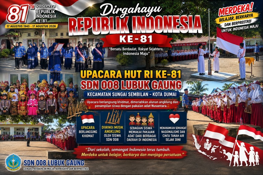 HUT RI ke-81 di SDN 008 Lubuk Gaung, Upacara Diiringi Musik Angklung