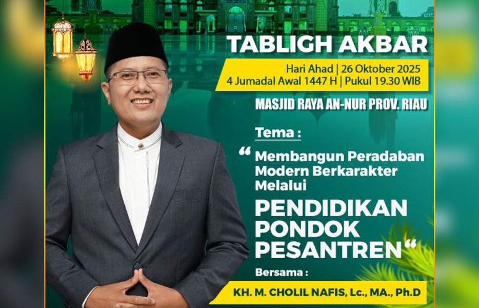 Hadiri! Masjid Raya An-Nur Riau Gelar Tabligh Akbar Hari Santri Nasional Bersama KH Cholil Nafis