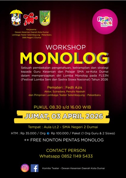 Workshop Monolog FLS3N 2026 Digelar di Dumai, Siapkan Siswa Hadapi Ajang Nasional