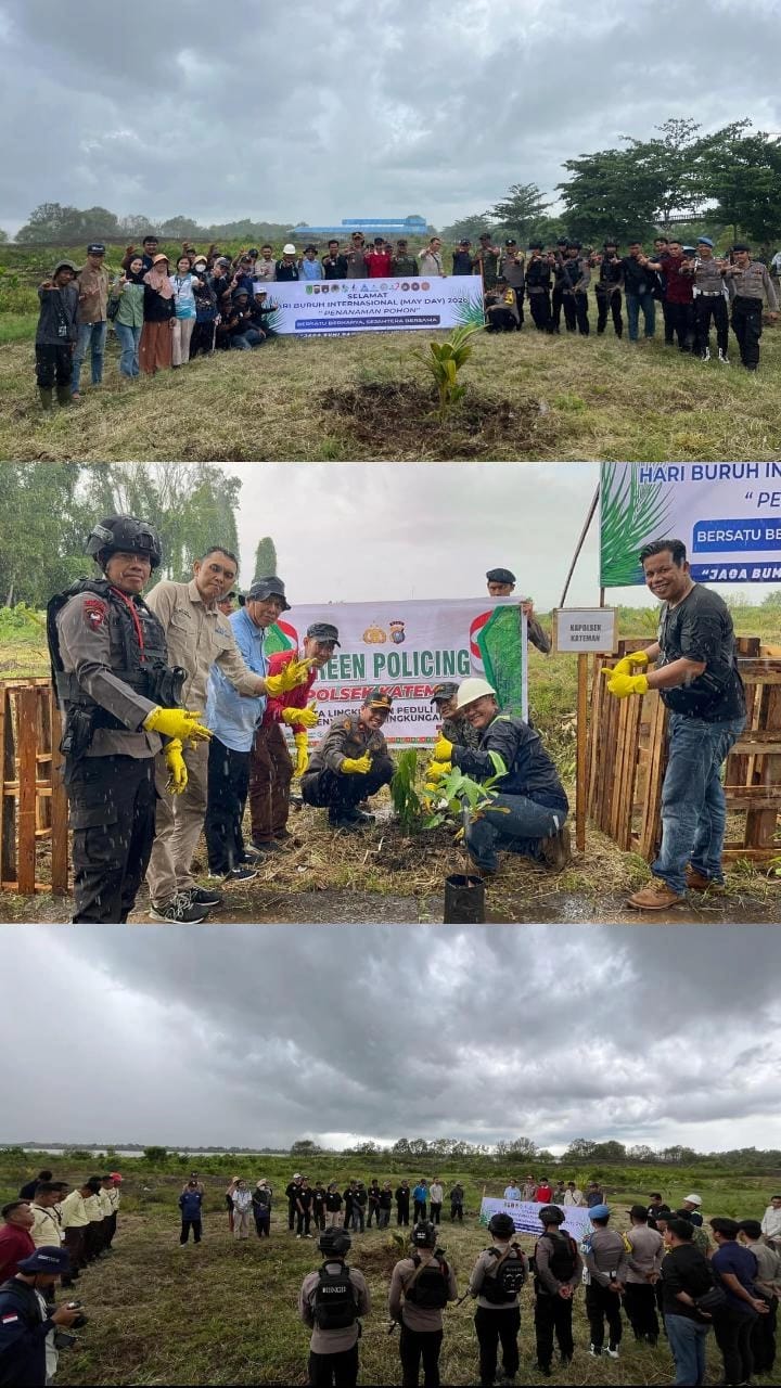 Polsek Kateman bersama Buruh dan Manajemen PT Pulau Sambu Group Tanam Bibit Pohon di Kateman Peringati May Day 2026