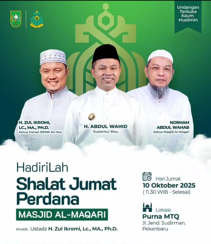 Jadi Pusat Pembinaan Pelajar Riau, Salat Jumat Perdana di Masjid Al-Maqari akan Dihadiri Gubri