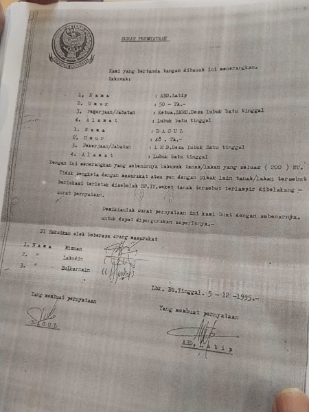 Sengketa Lahan di Desa Lubuk Batu Tinggal Mulai Temui Titik Terang, Zainun Beberkan Riwayat SKT 1995 Atas Nama Simarmata