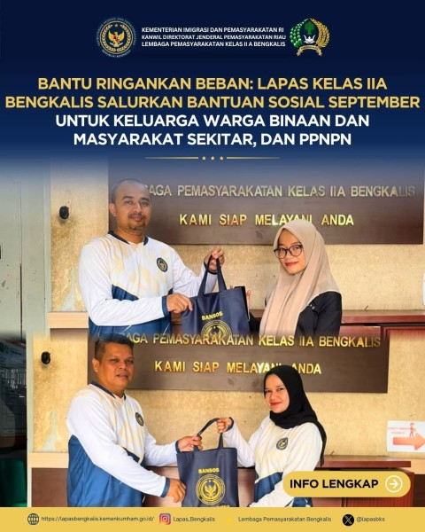 Ringankan Beban Sesama, Lapas Bengkalis Salurkan 20 Paket Bansos untuk Keluarga WBP dan Warga Sekitar