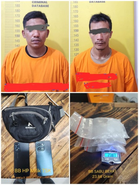 Polsek Pangkalan Kerinci Grebek Kontrakan, Dua Pria Sumut Ditangkap Bawa 23,86 Gram Sabu