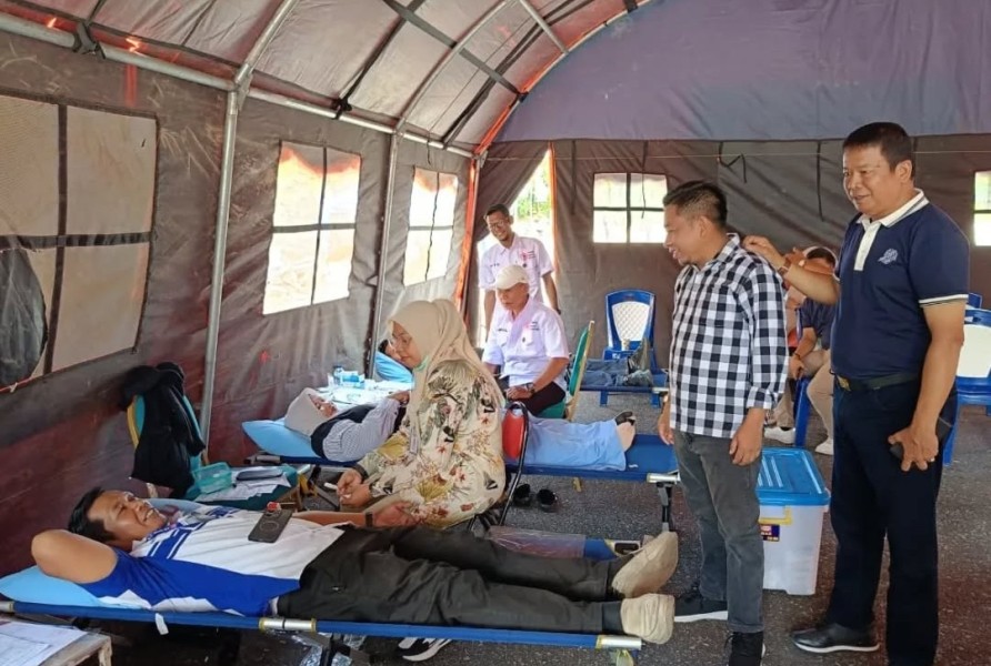 Wabup Inhu Senam Bersama dan Tinjau Donor Darah ASN