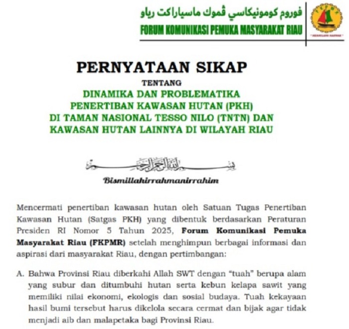 FKPMR Soroti Problematika Penertiban TNTN Riau: Bentuk Tim Khusus dan Desak Satgas PKH Setop Tebang Pilih
