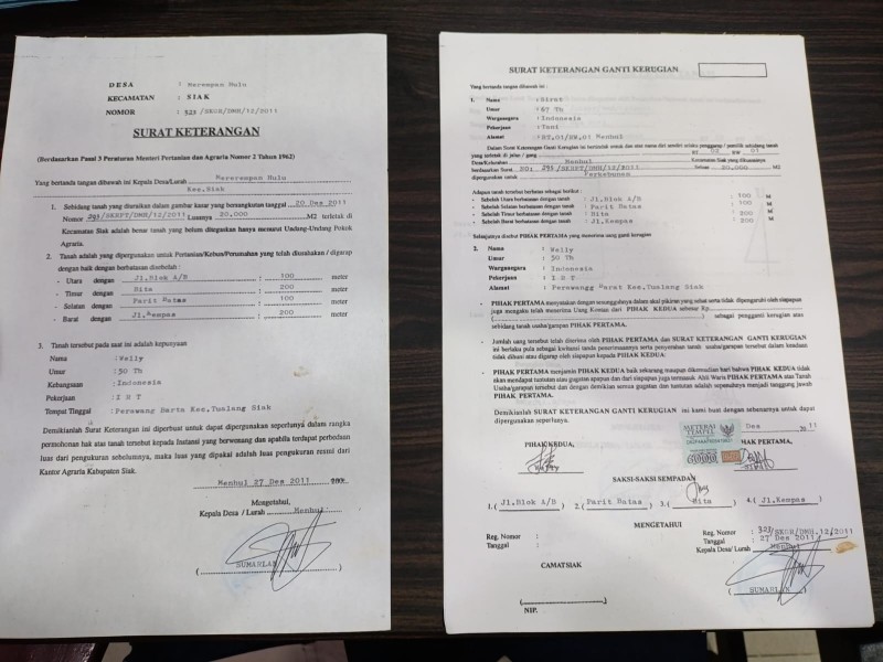 Beredar Surat Keterangan Kades di Siak Jual Lahan PT SSL
