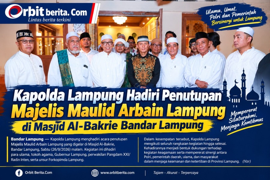 Kapolda Lampung Hadiri Penutupan Maulid Arbain di Masjid Al-Bakrie