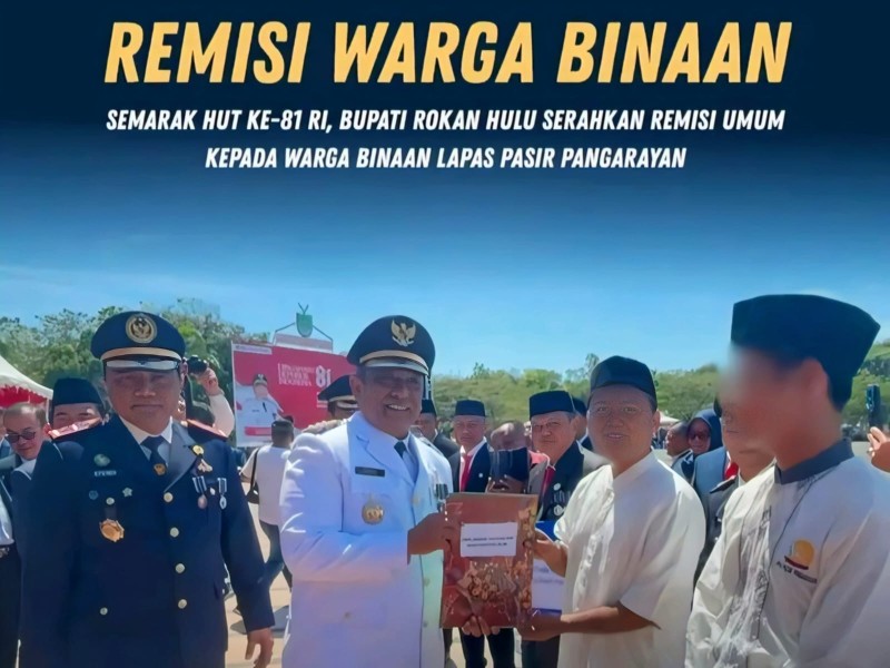 Semarak HUT ke-81 RI, Bupati Rohul di Dampingi Kalapas Serahkan Remisi Umum kepada Warga Binaan