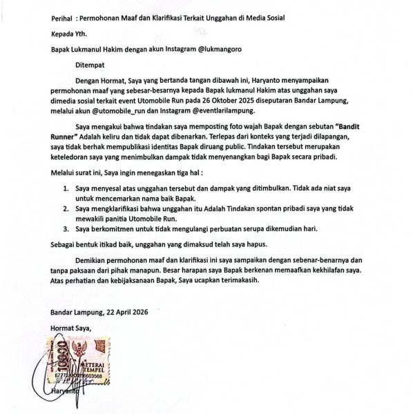 Permintaan Maaf Kepada Bapak Lukmanul Hakim