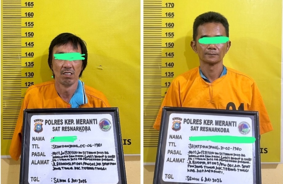 Dua Pria Diciduk Satresnarkoba Polres Meranti Bersama 9 Paket Sabu
