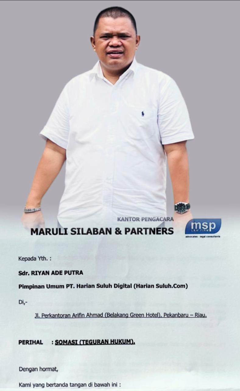 M. Tambunan Tidak Memiliki Lahan di Kawasan TNTN, Kuasa Hukum Somasi Media