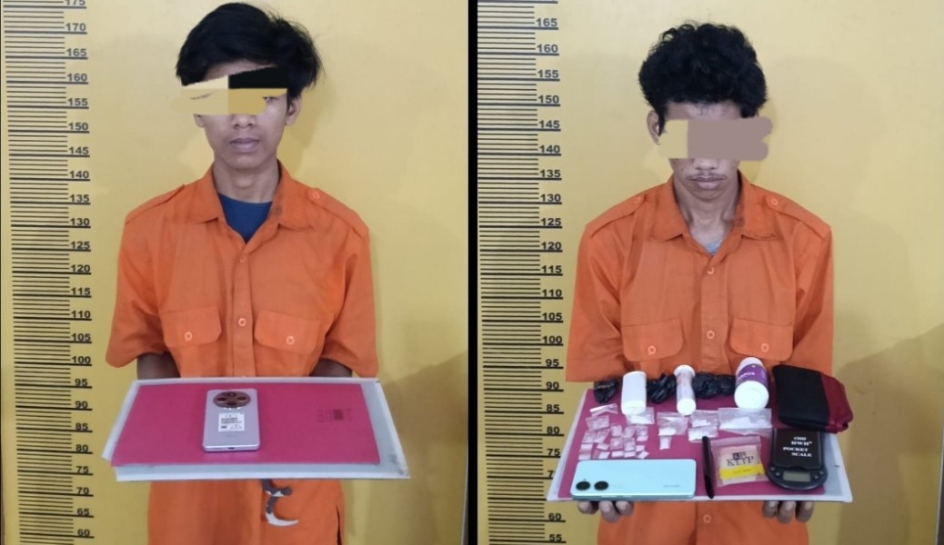 Polres Inhu Ringkus 2 Pemuda di Kelurahan Air Molek, Puluhan Paket Sabu Siap Edar Disita