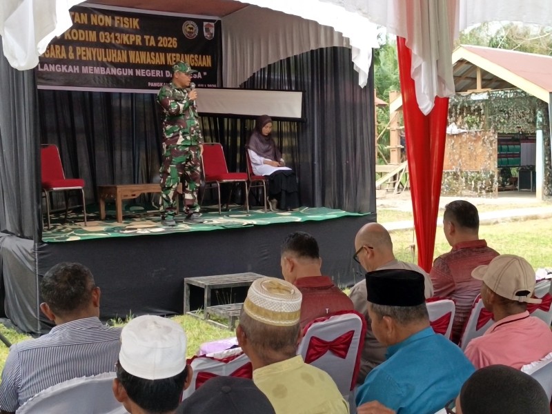 Perkokoh Karakter Bangsa, Satgas TMMD Ke-129 Kodim 0313/KPR Gelar Penyuluhan Wawasan Kebangsaan di Desa Pangkalan Terap