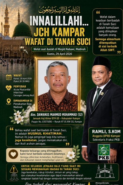 JCH Asal Kampar Wafat Saat Salat di Masjid Nabawi, Ramli DPRD: Husnul Khatimah, Keluarga Diminta Tabah