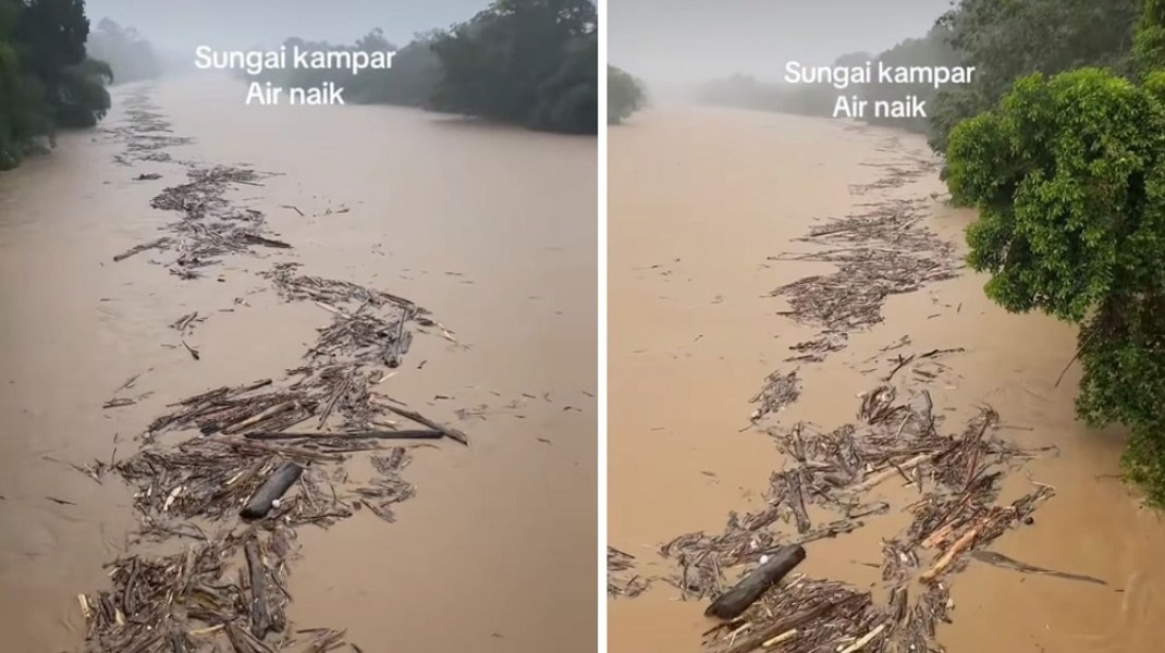Warganet Soroti Kayu-kayu Hanyut Terbawa Arus Sungai Kampar