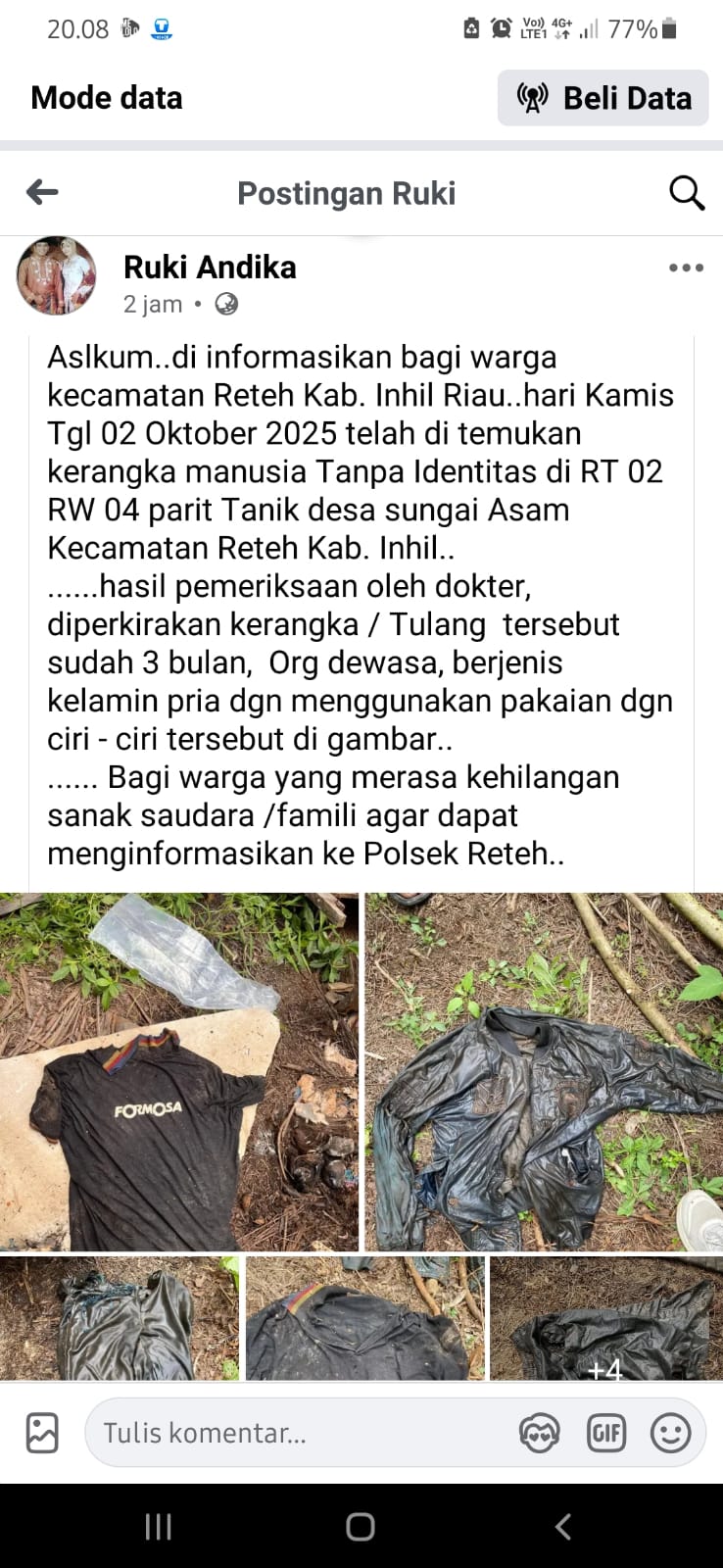 Kerangka Pria dengan Jaket Kulit Hitam Bikin Heboh Warga Reteh