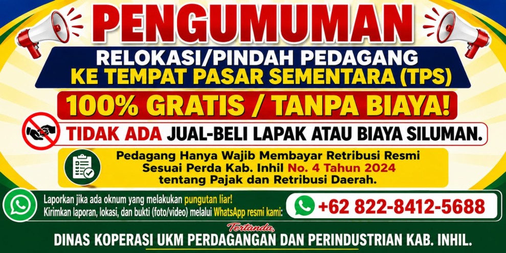 DKUPP Inhil Tegaskan Lapak Gratis, Tak Ada Jual-Beli
