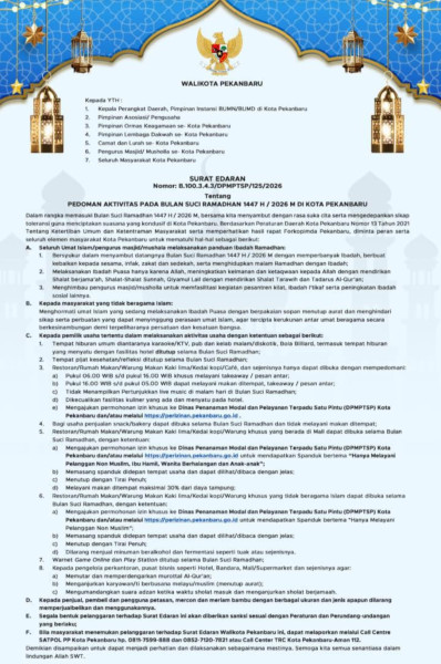 Tegas! Pemko Pekanbaru Keluarkan 8 Poin Penting Aktivitas Ramadhan, Ada Pelanggaran Lapor ke 0811-7599-888