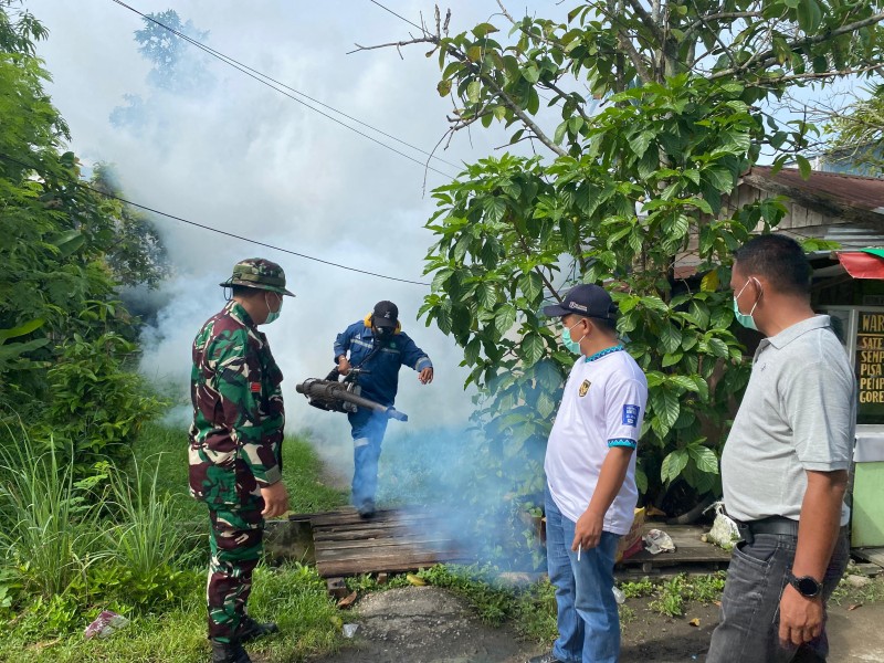 Cegah Wabah DBD, Babinsa Bersama Instansi Terkait Laksanakan Fogging di Kelurahan Tagaraja