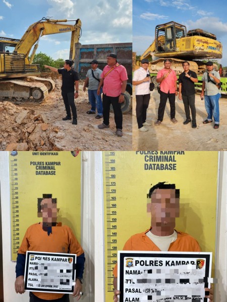 Galian C Ilegal di Kampar Diobrak-abrik! Polres Kampar Amankan 2 Pelaku dan Sita Alat Berat!