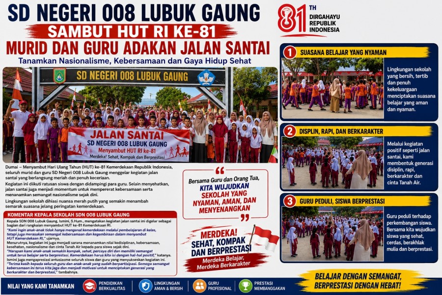 Sambut HUT RI ke-81, SDN 008 Lubuk Gaung Adakan Jalan Santai Meriah