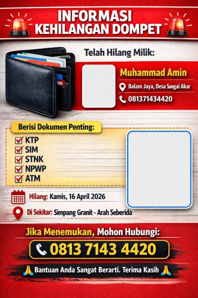 Warga Sungai Akar Laporkan Kehilangan Dompet Berisi Dokumen Penting