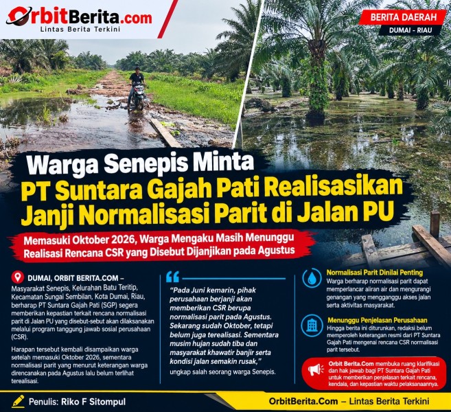 Warga Senepis Minta PT Suntara GajaPati Realisasikan Janji Normalisasi Parit di Jalan PU