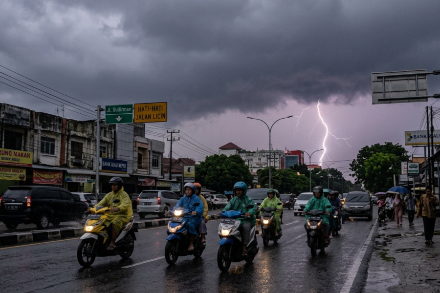 Waspada, Hujan Disertai Petir Berpotensi Terjadi di Empat Wilayah Riau