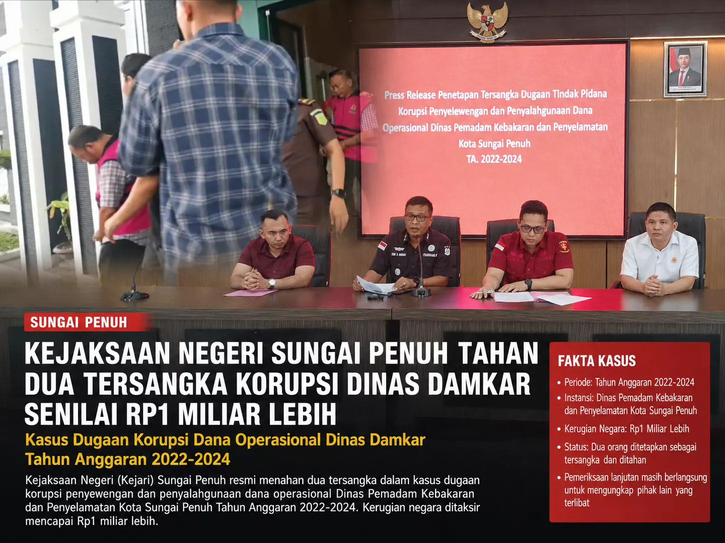 Kejari Sungai Penuh Tahan Dua Tersangka Dugaan Korupsi Dana Operasional Damkar, Kerugian Negara Rp1,37 Miliar