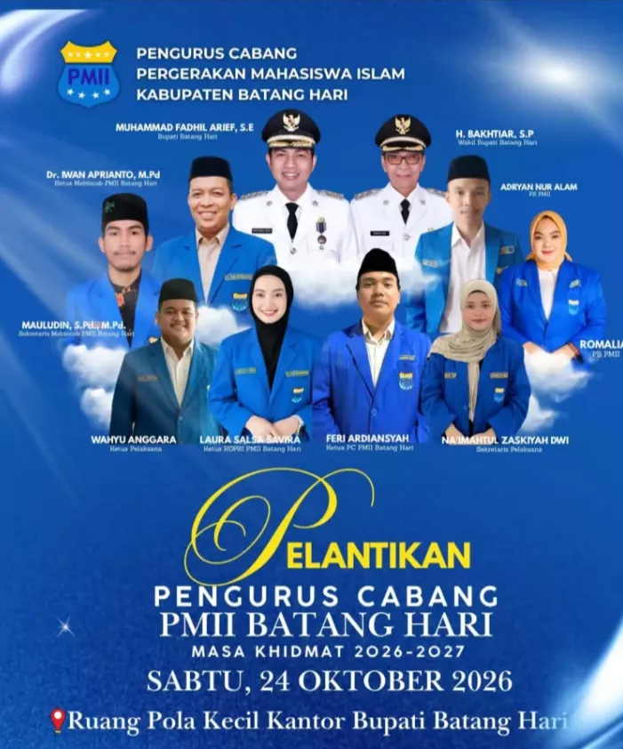 Resmi Dilantik, Feri Ardiansyah Nahkodai PMII Batang Hari, Fadhil Arief Dorong Kader Berdaya Saing