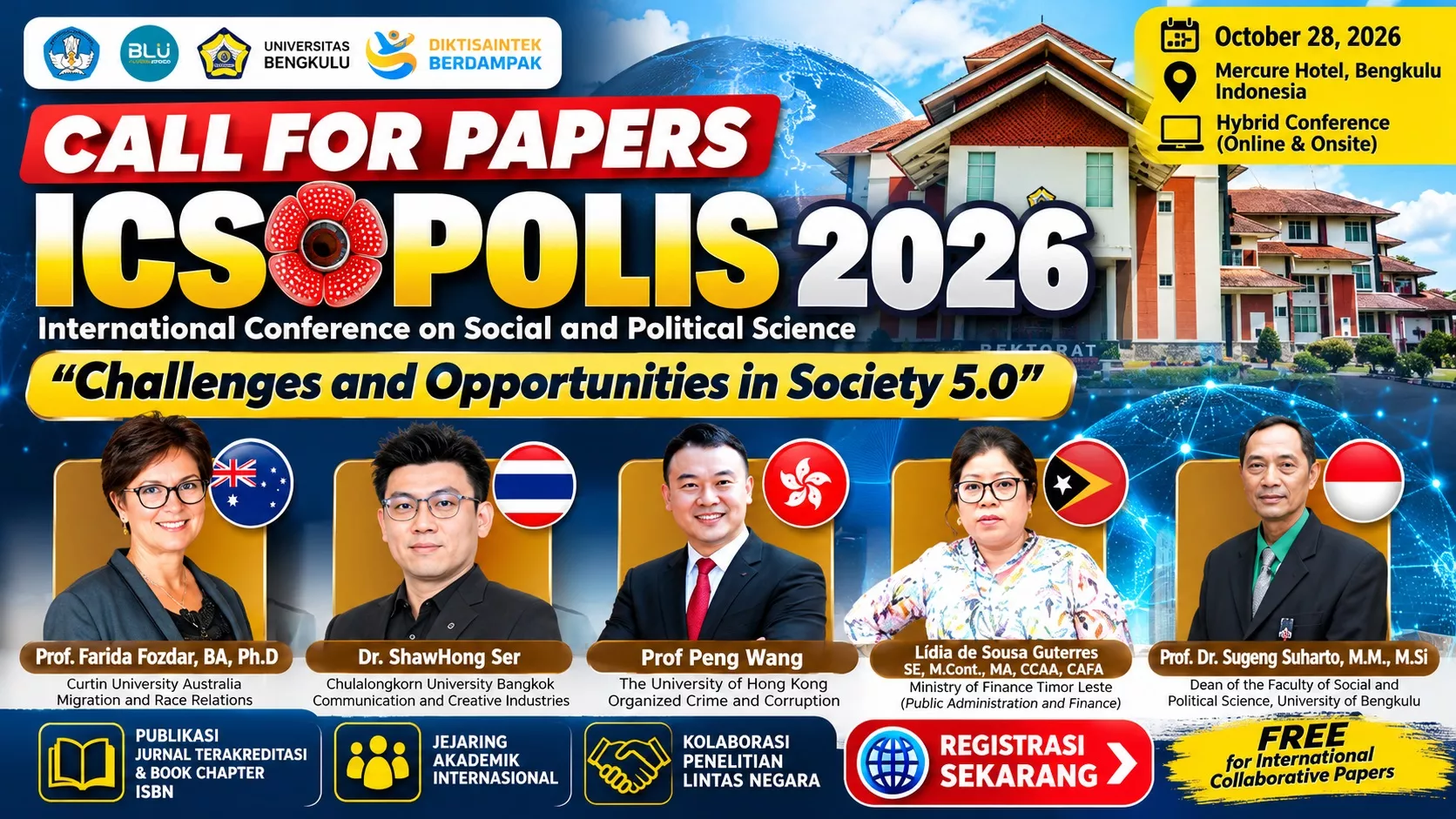 FISIP Universitas Bengkulu Gelar ICSOPOLIS 2026, Hadirkan Akademisi dari Lima Negara