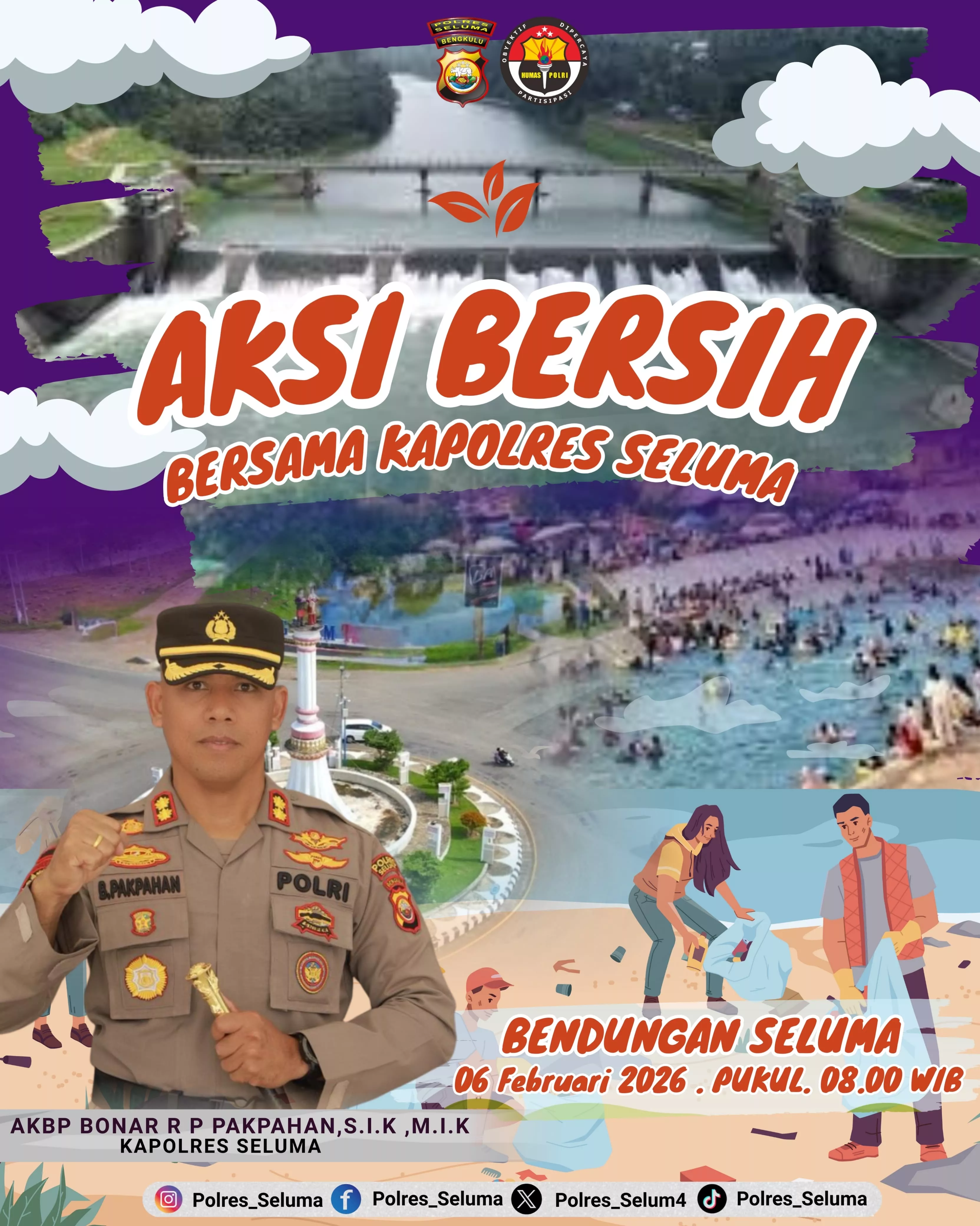 Bendungan Seluma Jadi Primadona, Kapolres Seluma Gelar Aksi Bersih Bersama