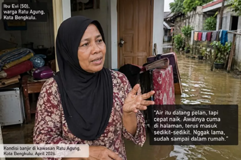 “Air Itu Datang Pelan, Tapi Cepat Naik” Cerita Ibu Evi Saat Banjir Melanda Ratu Agung
