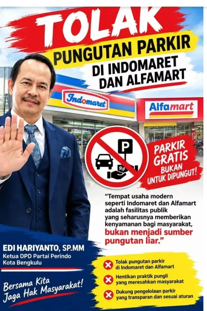Pungutan Parkir Indomaret dan Alfamart di Kota Bengkulu Dipersoalkan, Edi Hariyanto: Jangan Bebani Warga