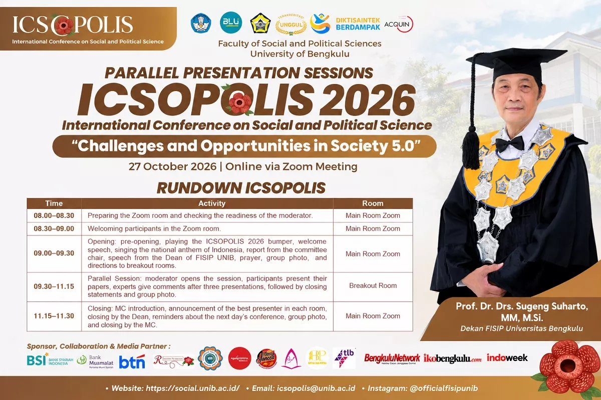Dimulai Hari Ini, FISIP Unib Gelar ICSOPOLIS 2026, Libatkan Akademisi dari 48 Institusi, Bahas Society 5.0