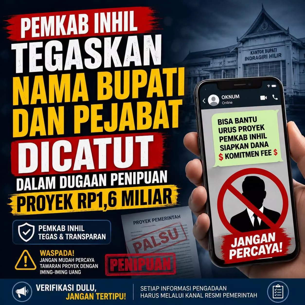 Pemkab Inhil Bantah Bupati Terima Uang Proyek Rp1,6 Miliar